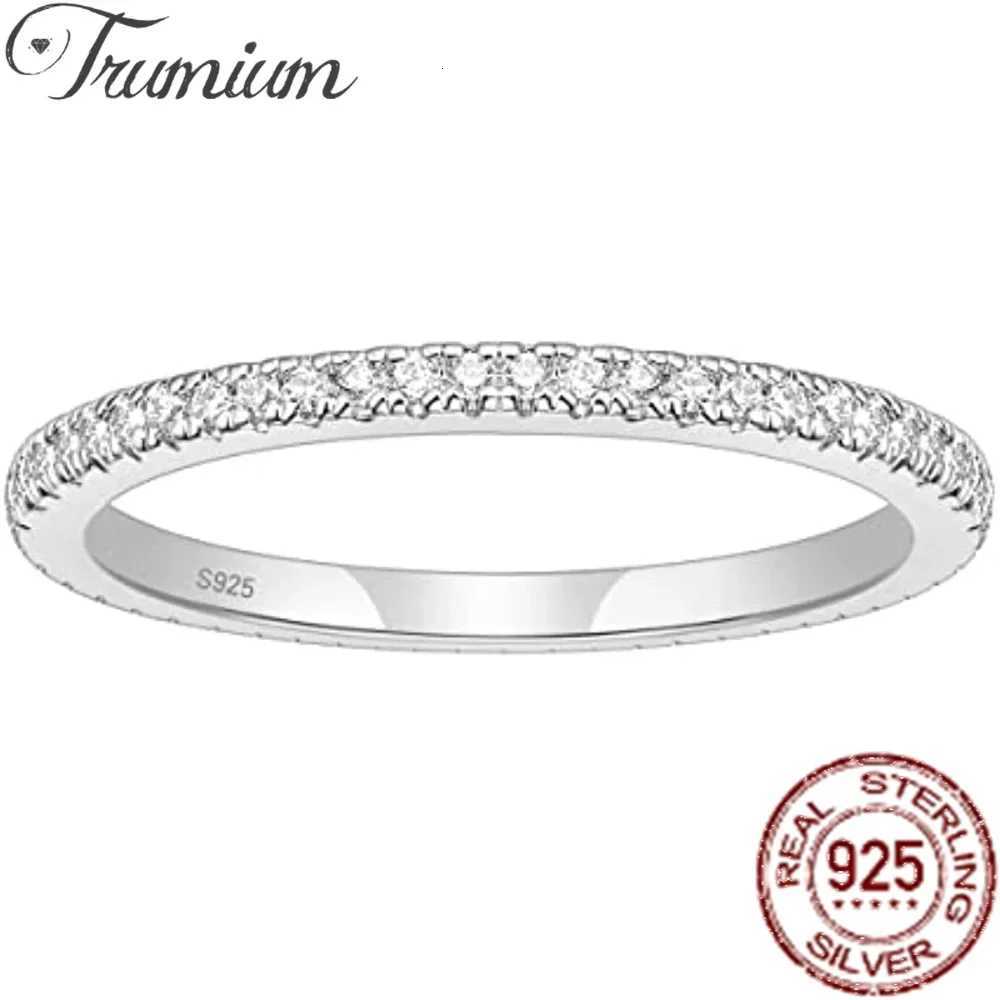 Trumium 2mm Real s925 Sterling Silver Wedding Band Cubic Zirconia Full Eternity Stackable Engagement Rings for Women Girls Gifts H260320-image-1098360037