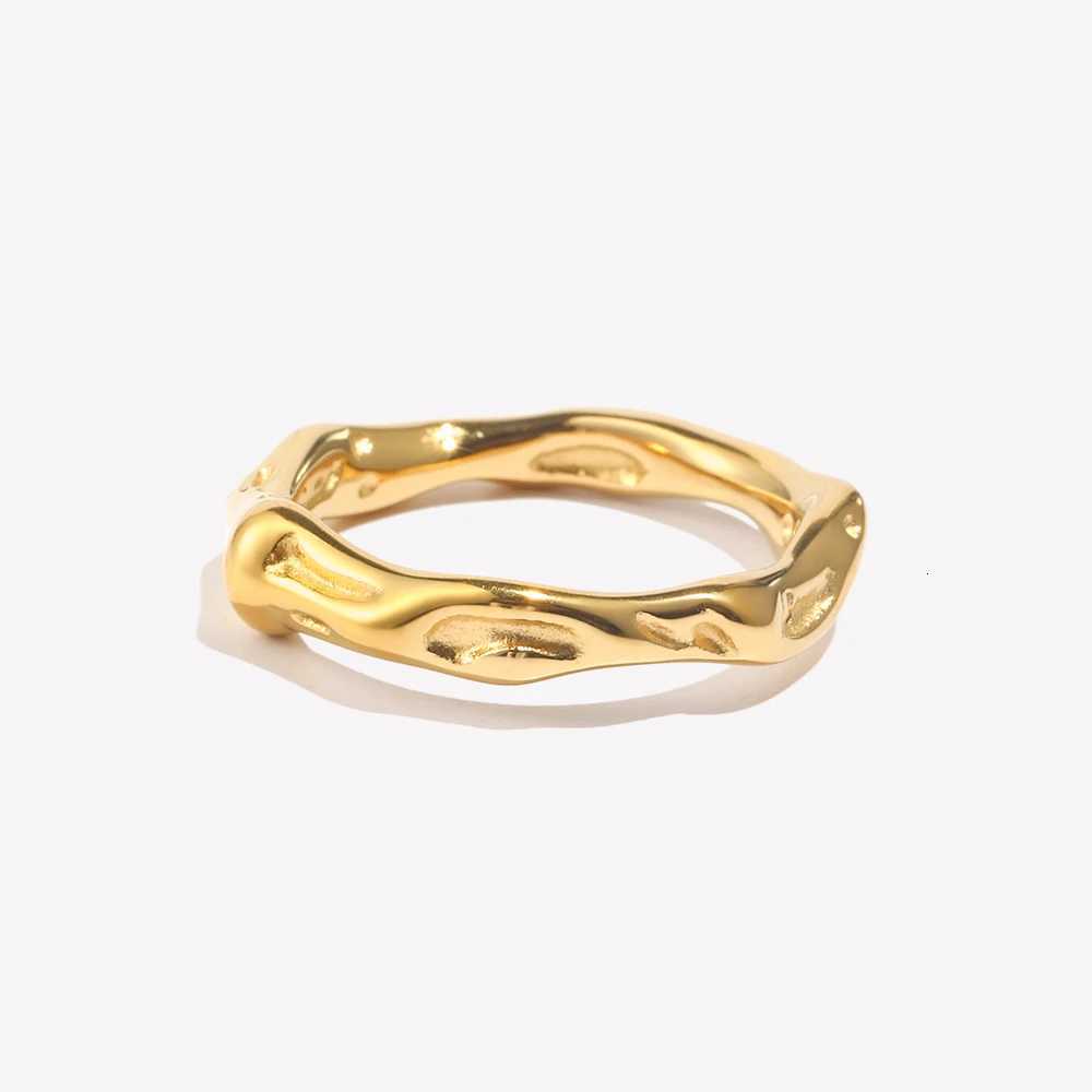 Casting Irregular Water Wave Hammered Gold Plated Index Finger Rings For Woman Minimalist Basics Stainless Steel Rings Jewelry H260320-image-1098360533
