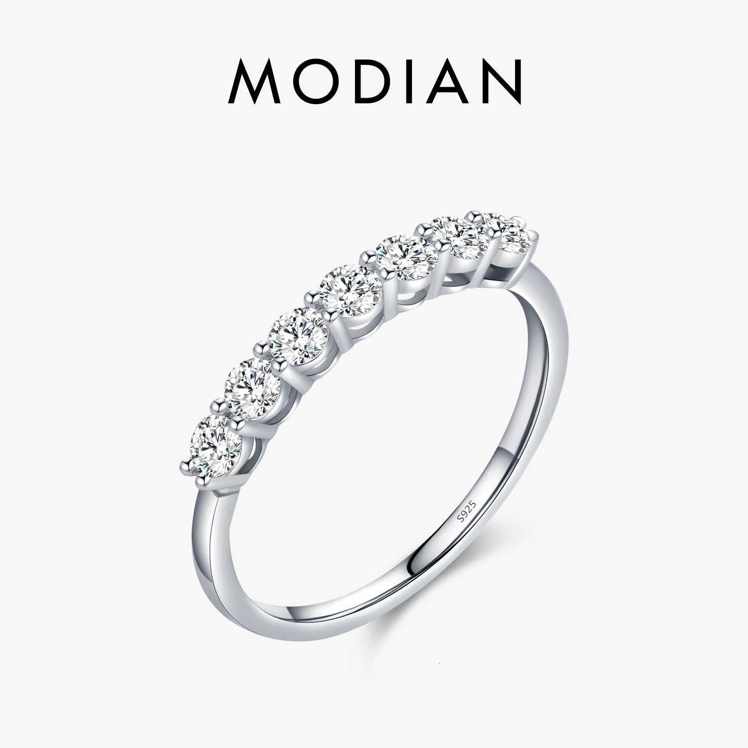 Modian Luxury Solid 925 Sterling Silver Simple 5A Zirconia Dazzling Cassic Finger Ring For Women Wedding Band Statement Jewelry H260320-image-1098360163