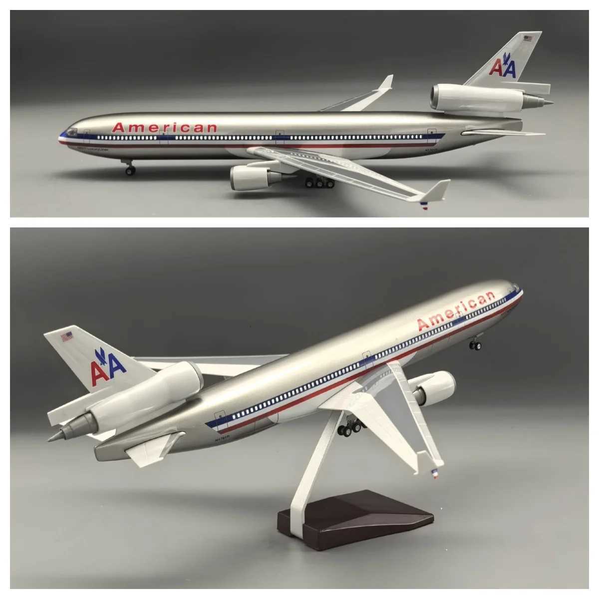 30 Scale plane model American MD-11 Toy planes 47cm resin Airplanes Model Kit With Lights And Wooden Base Collected Gift K260320-image-1098306913