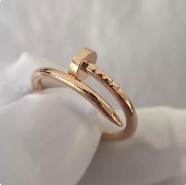 Designer 925 Sterling Silver 18K Gold Plated Nail Minimalist Couple Love Ring For Women
