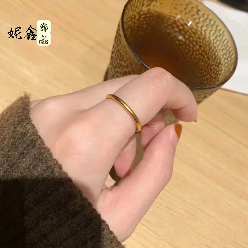 Vintage Worn Plain Ring Womens 24K Gold AU999 - 24K pure gold worn plain band retro charm charming dating accessory H260320-image-1098360727