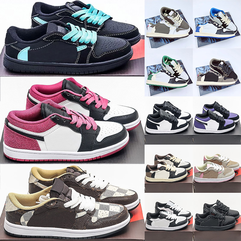 Designer 1S Chaussures pour enfants Low Basketball Chaussure Nourrissons Tout-petits Jeunes Baskets Entraîneur Reverse Mocha Olive Noir Blanc Béb