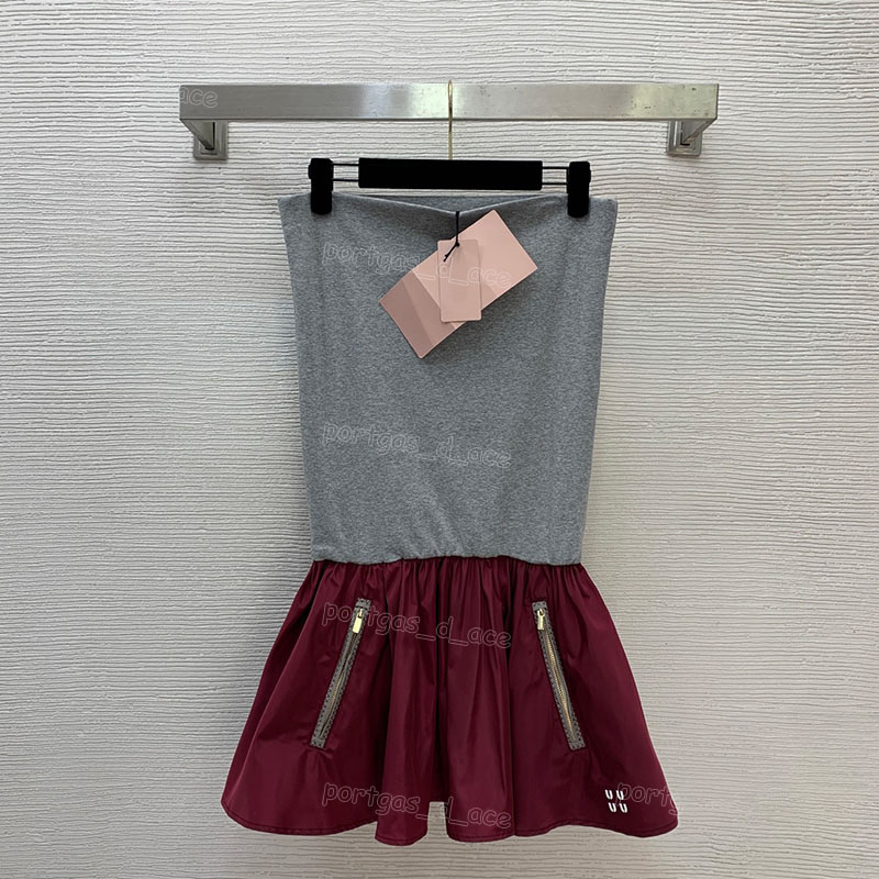 Femmes de luxe contraste couleur mini jupe concepteur sexy sans bretelles coupe ajustée robe d'été vacances fête d'anniversaire mini-jupe