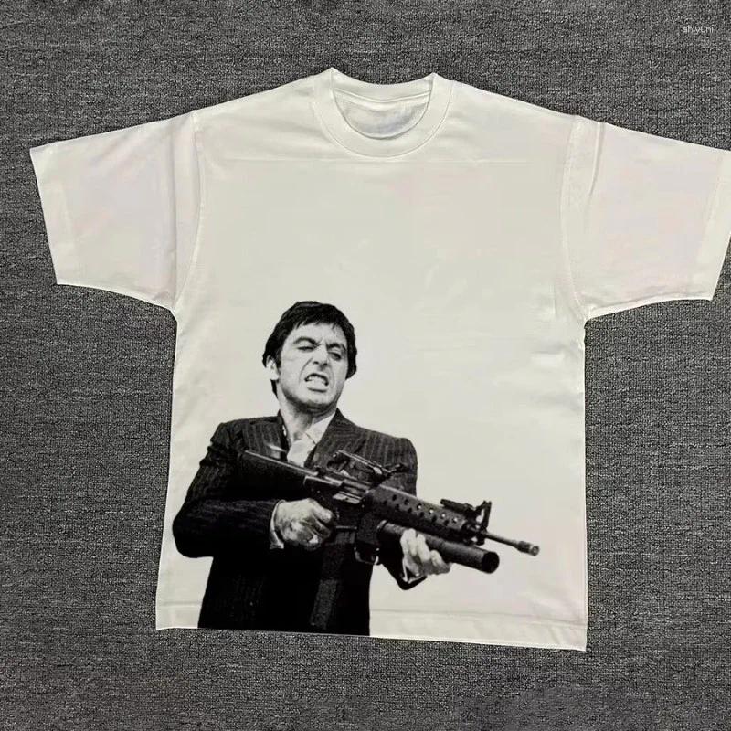 T Mens Shirts 2026 Summer VINTAGE SCARFACE Printed Ethnic Fashion Loose Small Neckline Heavy Short Slve T-shirt High Quty Luxury Brand L26624