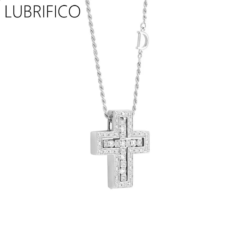Double Layer Cross Necklace 925 Sterling Silver Full Pave Lab-Grown Diamonds Pendant For Women Fine Jewelry Wedding Party 260311