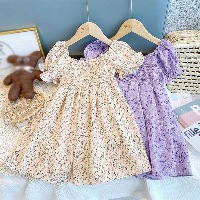 Summer 0-6T Baby Girl Vacation Style Bubble Sleeves Sweet Princess Skirt Flower Print Dress For GirlsT260319-image-1098408427