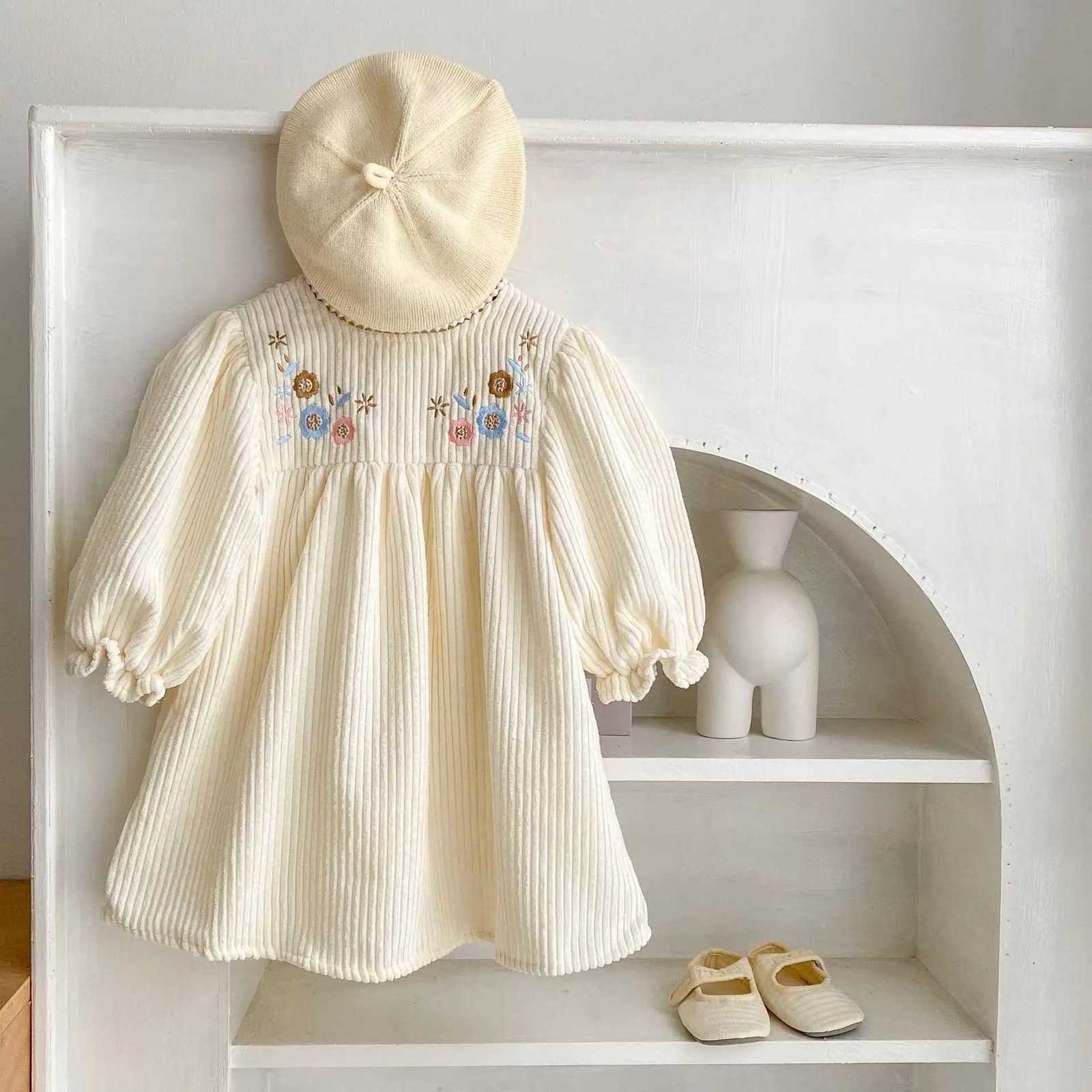 Spring dress baby girl embroidered lace collar bubble long sleeve pit stripe famous lady long skirtT260319-image-1098407303
