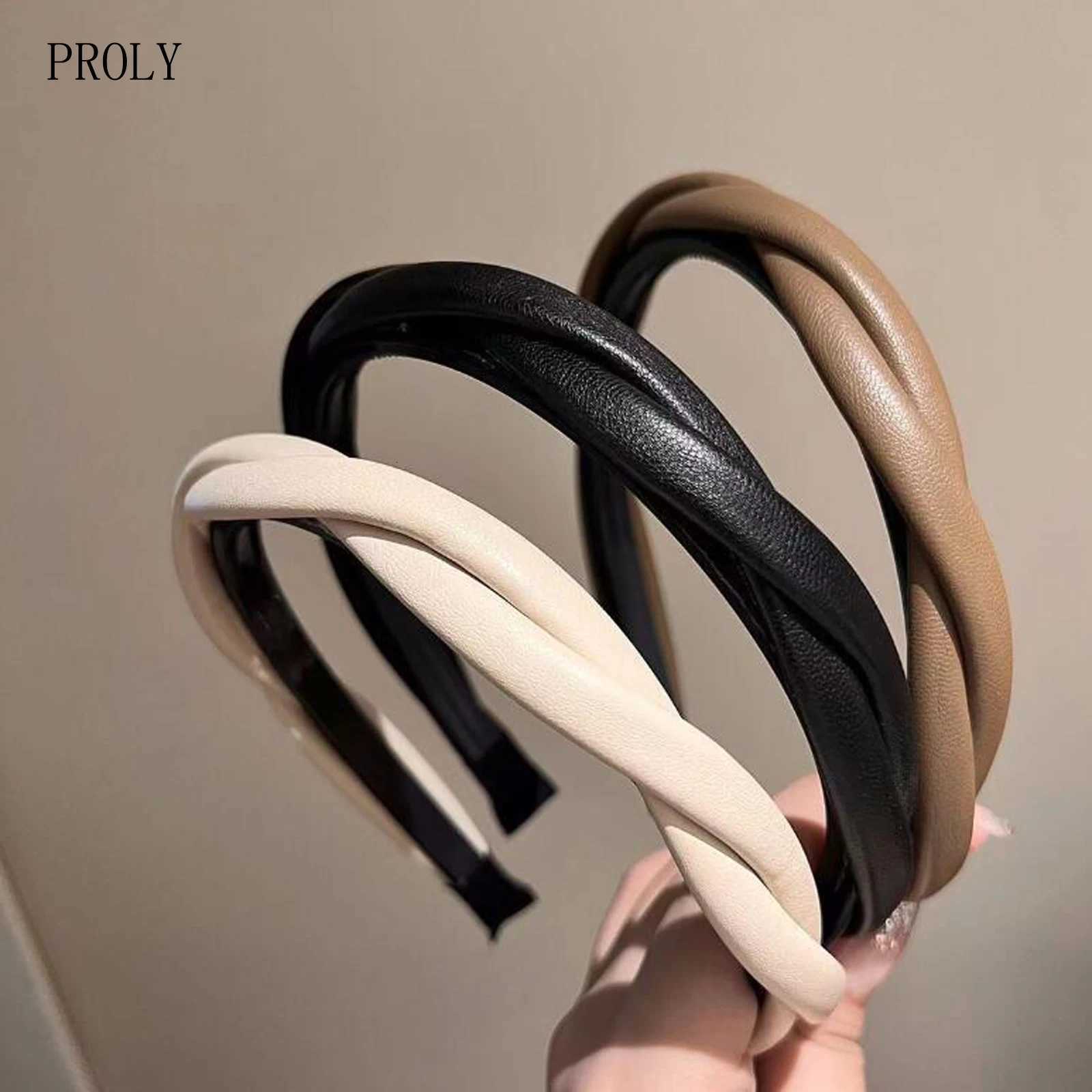PROLY New Fashion Women Headband PU Leather Hairban Casual Braided Headwear Girls Vintage Turban Autumn Hair Accessories H260321