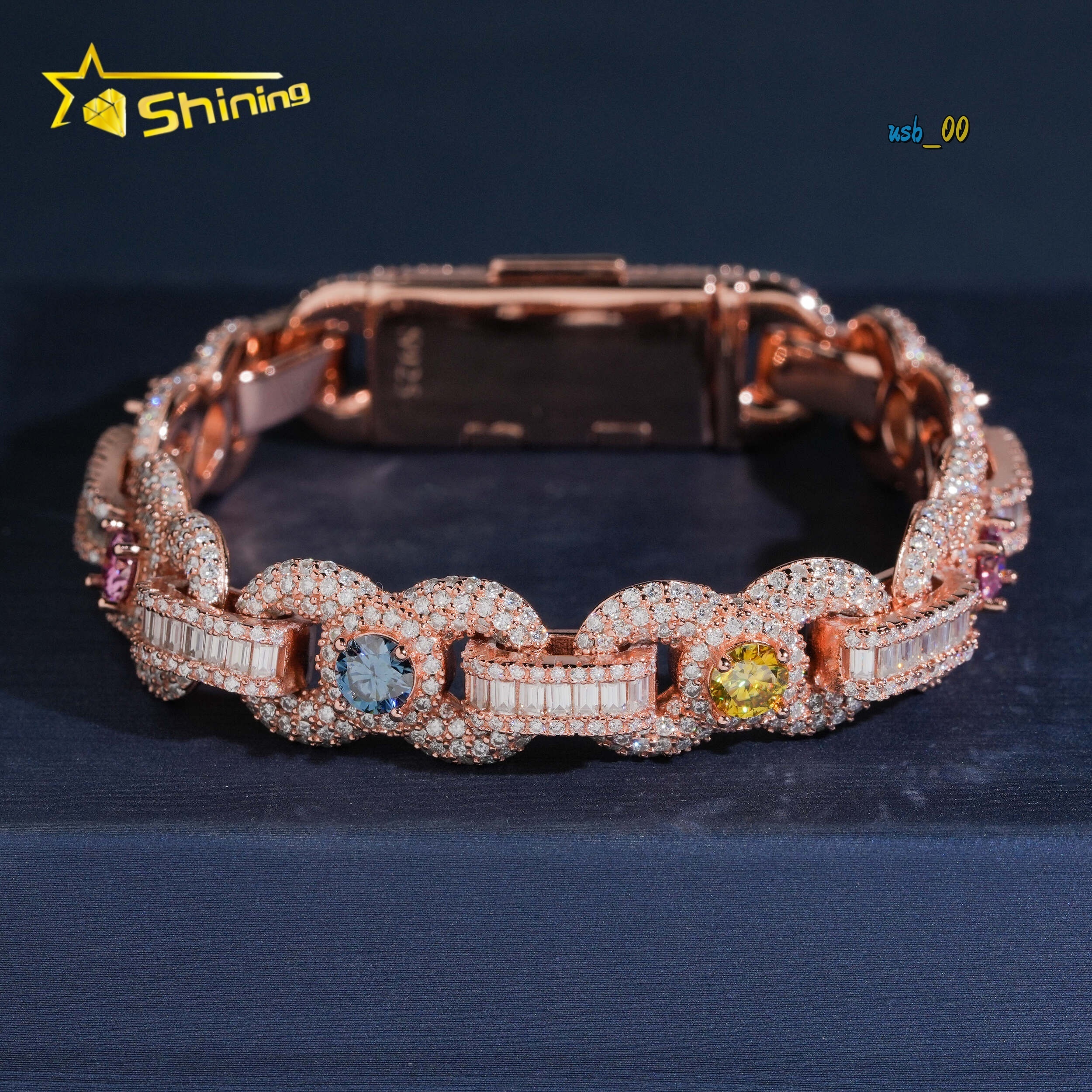 Pass Diamond Test Moissanite Bracelet Cuban Rhodium Plated S925 Moissanite Sparking Iced Out Cuban Link Hip Hop Bracelet