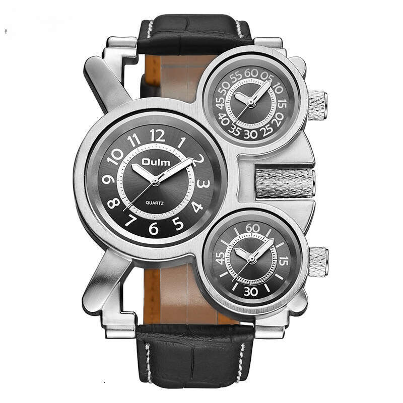 Direct sales from the manufacturer OULM European Laser Men's Wholesale Foreign Trade Hot-Selling Quartz Watch Multi-Time Zone Genuine Leather 1
