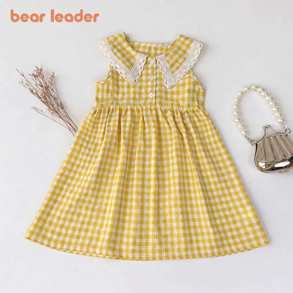 Bear Leader Summer Lace Patchwork Lapel Princess Dresses Sleeveless Plaid Print Korean Dress for Girls 3-7 Year Old Kids ClothesT260319-image-1098408679