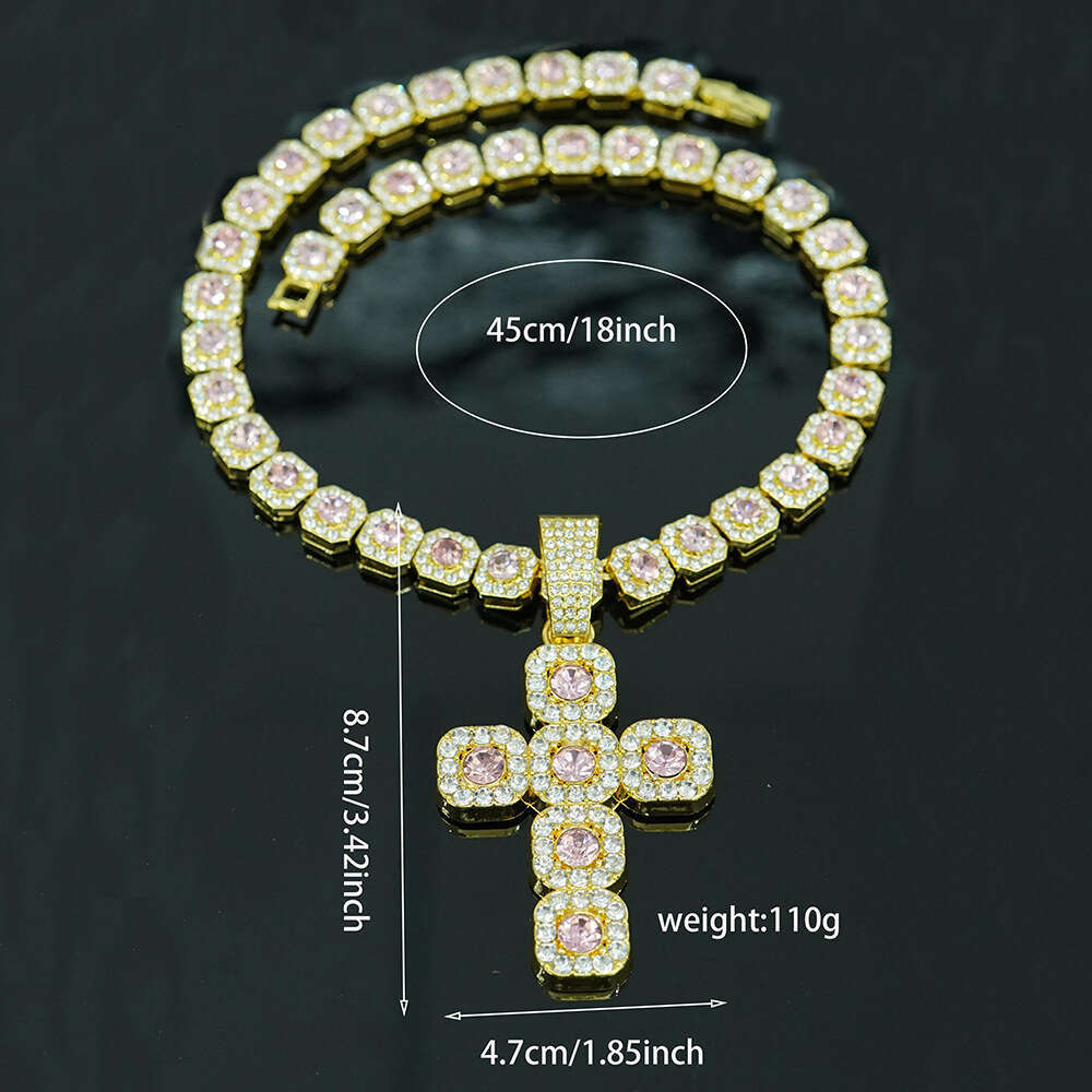 Wish Jewelry Hot Sale Style Personality Large Diamond Cross Pendant with Cuban Chain for Men and Women Hip Hop Rap Necklace