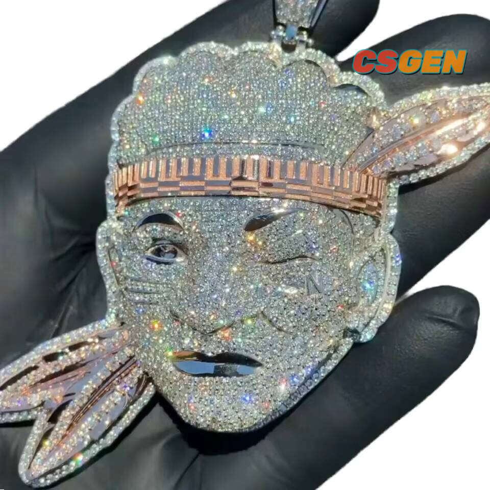 Sterling Quality Custom Gold Plated Moissanite Pendant Unique Design Iced Silver