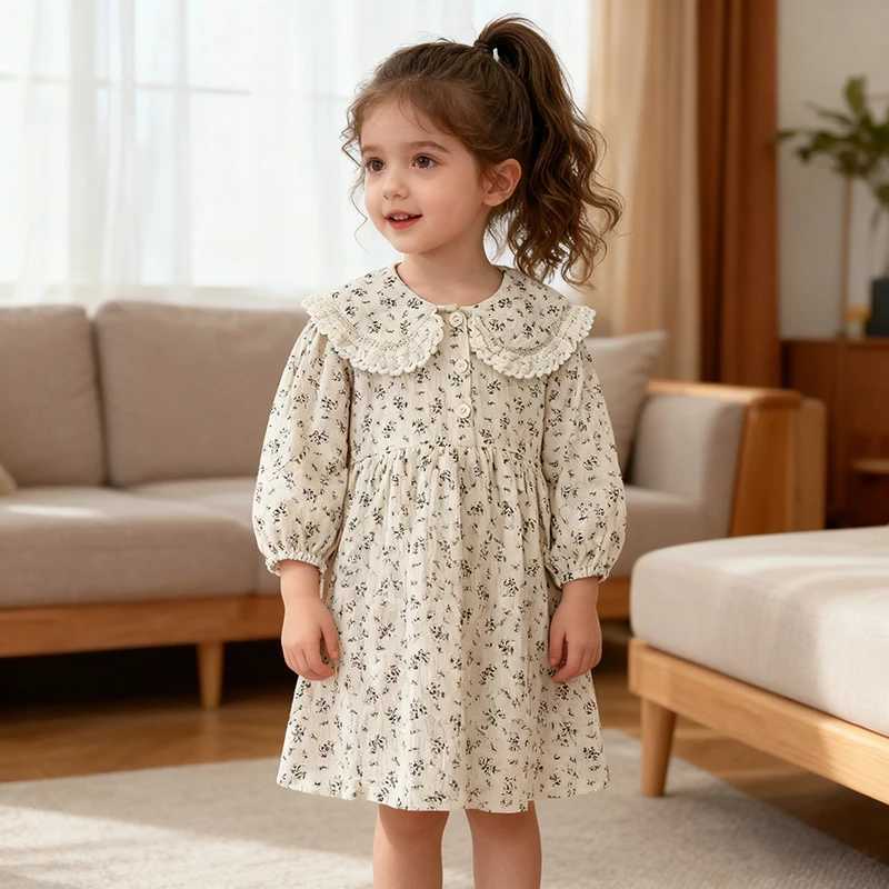 2026 New Spring Children Cotton Floral Party Dress Kid Princess Dress 2-6Y Long Sleeved Print Girl European American Style DressT260319-image-1098410255