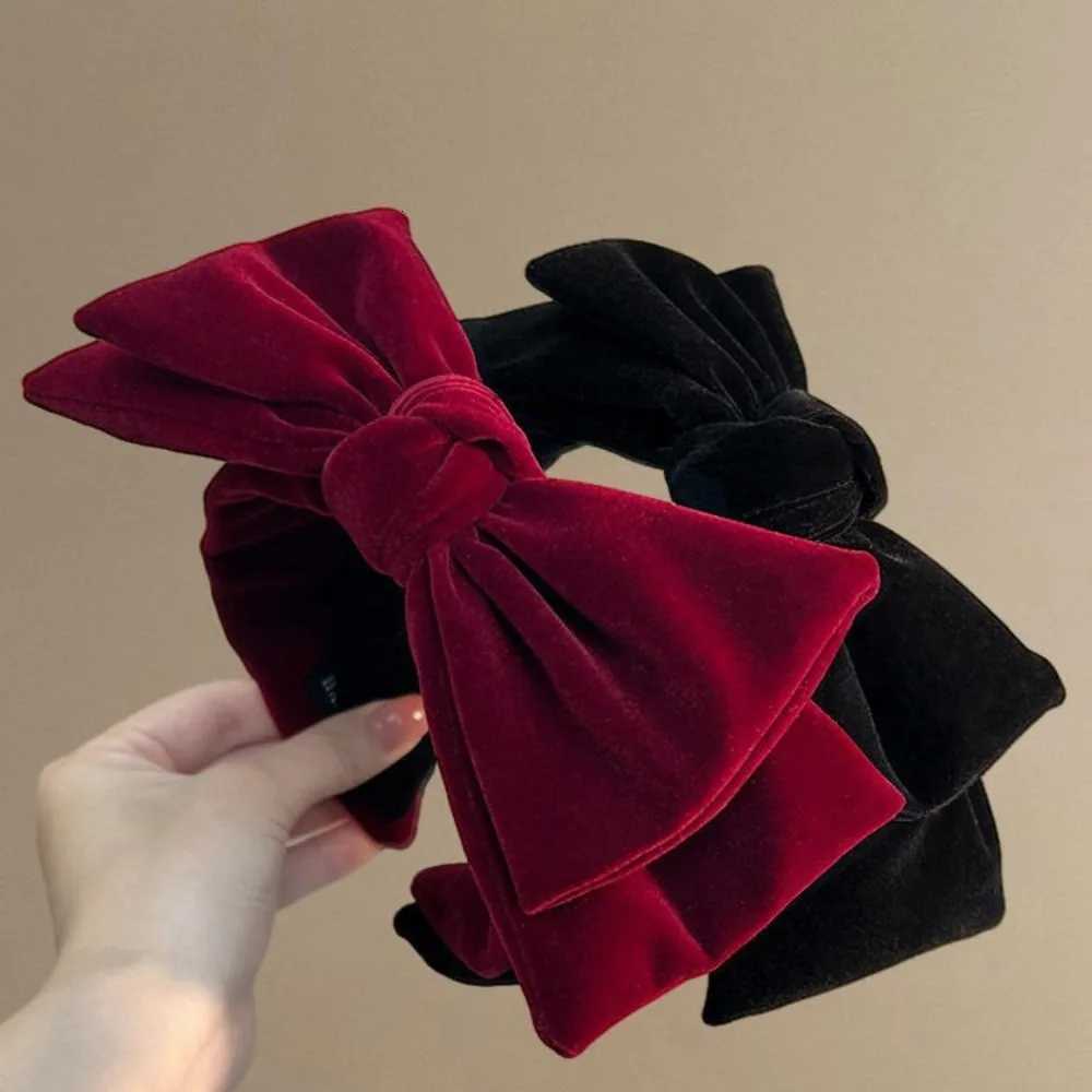 Vin Rouge Noir Velours Grand Arc Bandeau Moelleux Texture Exquise Conception Rétro Élégant Quotidien Style De Fête À La Mode Chapeaux H260321