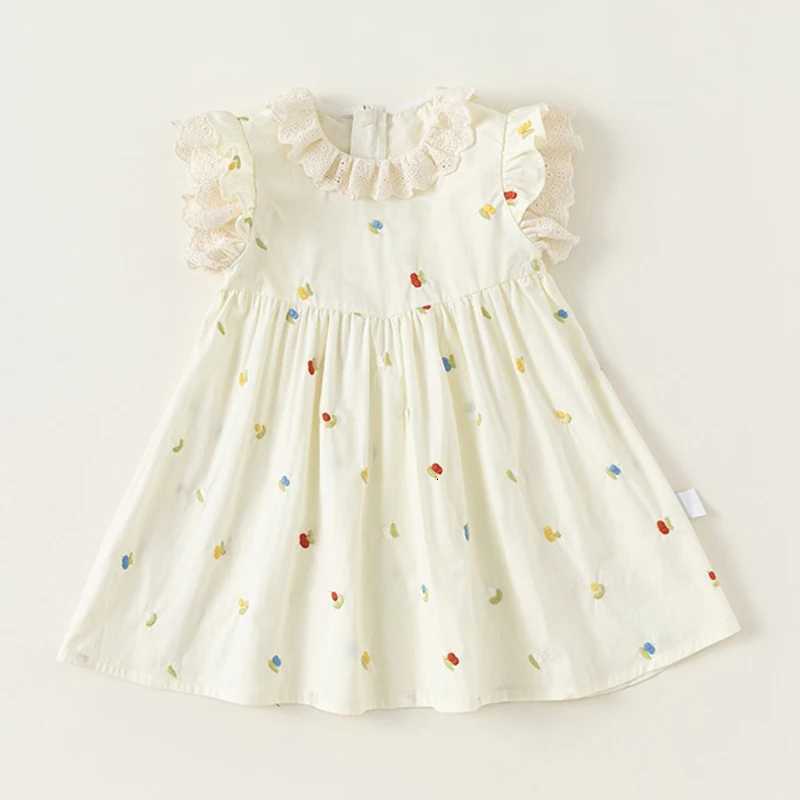 Girls Flying Sleeves Dress Summre New Cute Embroidery Printed Princess Dress Toddler Kid Clothes 2-6Y Ruffled Collar ClothingT260319-image-1098409111