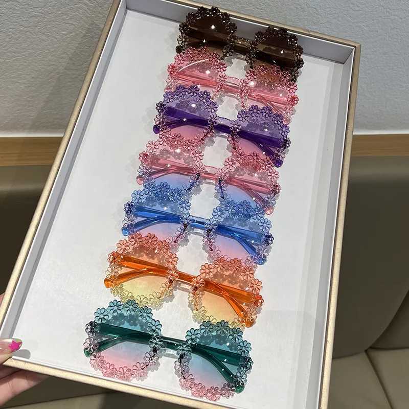 Lunettes de soleil en forme de fleur pour filles, élégantes, multicolores, décor, nuances pour enfants, tendance, nouvelles lunettes de soleil mi