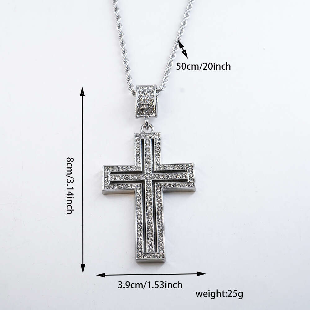 Jewelry Hip Hop 925 Sterling Silver 14K Gold Men's Bold Full Diamond Cross Pendant Cuban Chain Necklace Accessories Trendy Personality Street