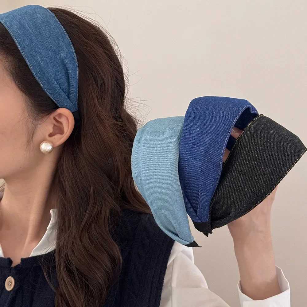 Korean Blue Denim Headbands Fashion Solid Color Wide Hair Hoop Hairbands Women Girls Hair Bands Female Hair Accessories Headwear H260321-image-1098450688