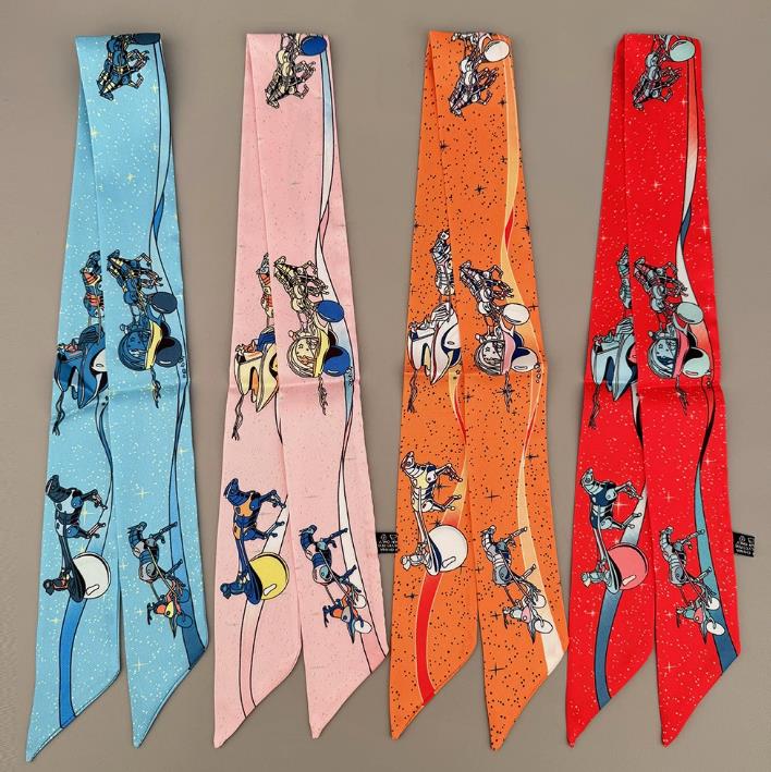 Designer Silk 40style New Long Scarf Double sided narrow ribbon thin Print Horse Versatile Hair Ribbon Neck Band Present for Women Fashion Accessory