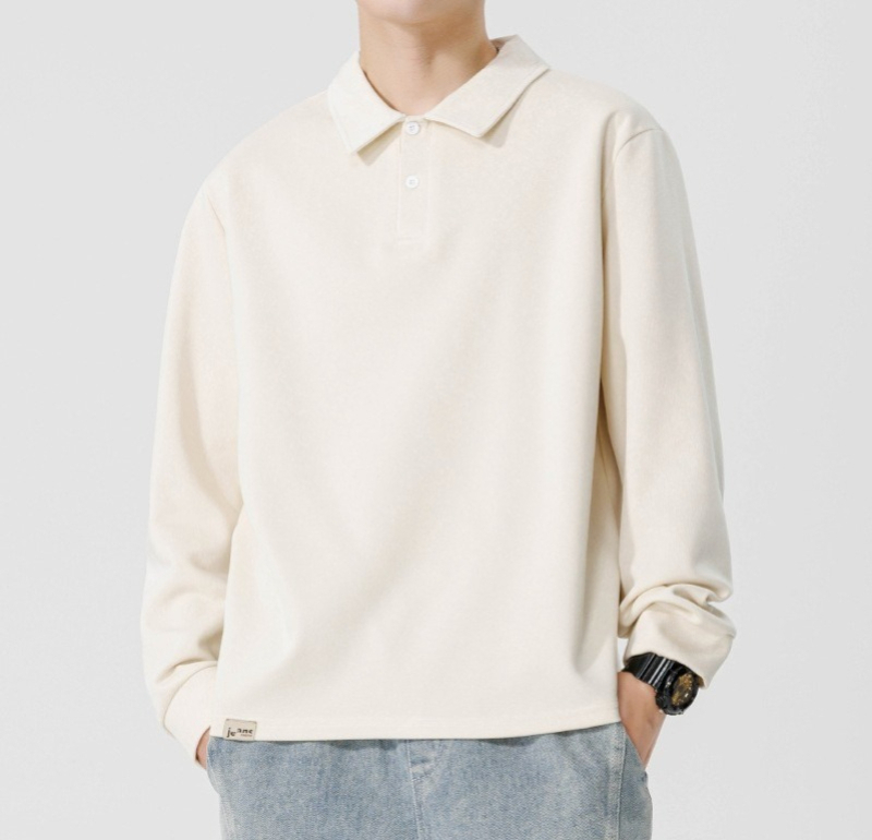 a49 Men Long-sleeved Autumn and Winter Heavy Loose Solid Color Lapel Youth Casual