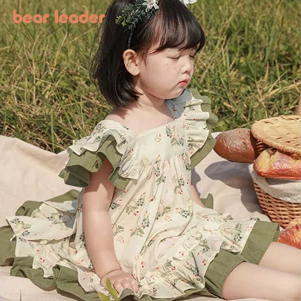 Bear Leader Girls Dress 2023 Summer Latest Girls Sweet Ear Hem Dress Bowknot Baby Retro Slim Skirt 2-7Y Girls ClothingT260319-image-1098406789
