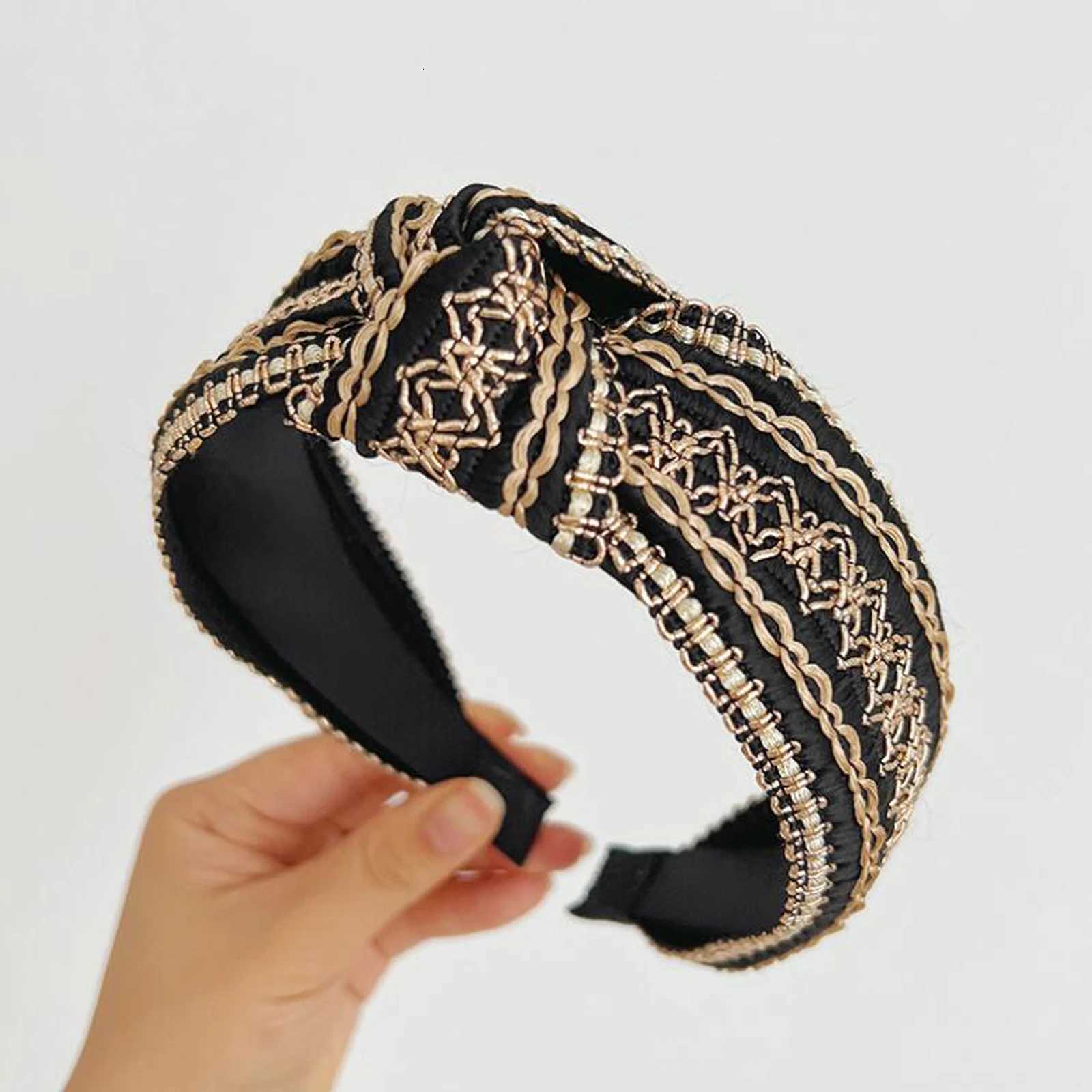 PROLY New Fashion Hairband For Women Wide Side Turban Vintage Bohemia Headwear Adult Center Knot Turban Hair Accessories H260321-image-1098448921