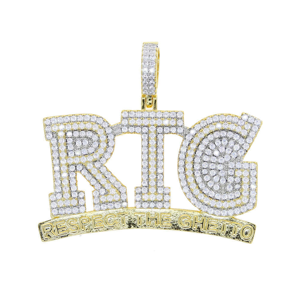 New Style RTG letter Moissanite pendant Hip Hop fashion heavy-duty diamond-studded versatile men's necklace wholesale