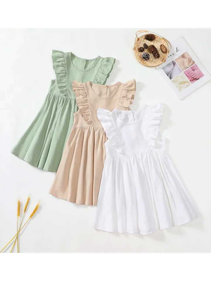 European and American Casual Girs Dress Summer Solid Color Cotton and Linen Versatile Cute and SweetT260319