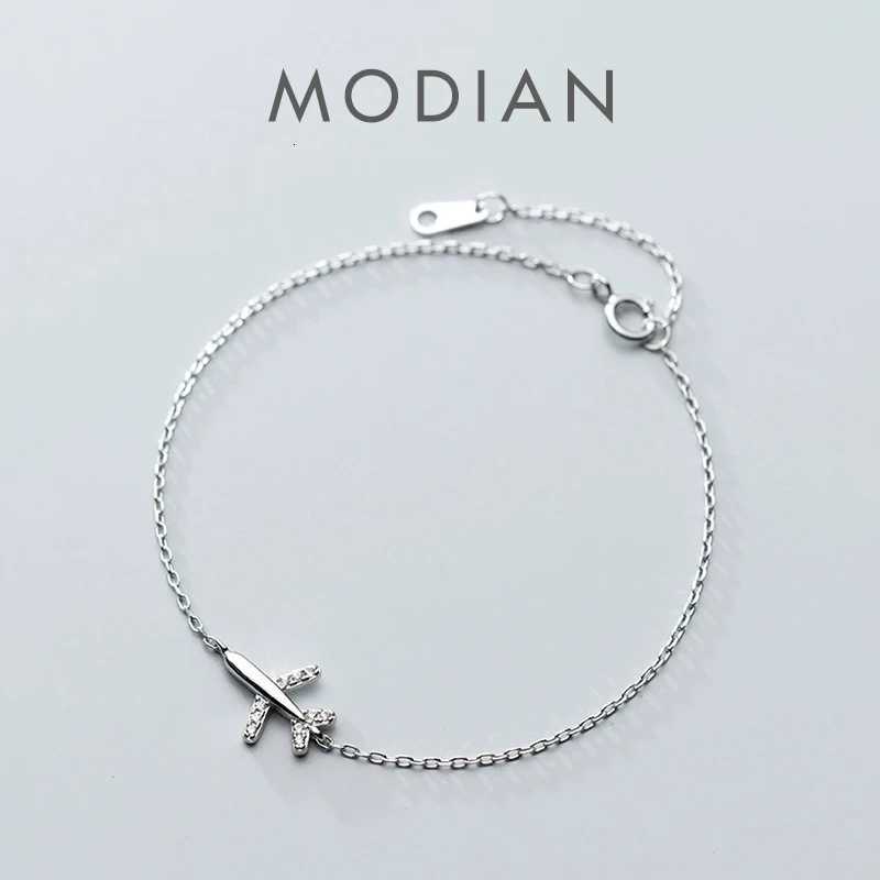 Modian Fashion 925 Sterling Sliver Luminous CZ Cute Mini Airplane for Women Link Chain Korea Style Fine Jewelry Bijoux H260321-image-1098477578