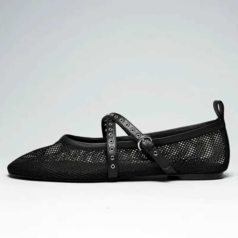 Mesh Ballet Flats Women 2025 Fashion Leather Buckle Strap Hollow Flats Summer Light Comfort Beach Sandals Mules Loafers Z260318