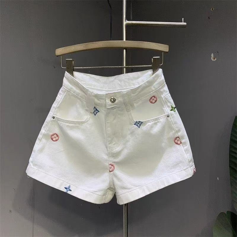 2026 Summer New Embroidered High-Waist Denim Capris, Loose Straight Leg Lightweight Jeans for Women, Slim-Fit Casual Shorts S--L