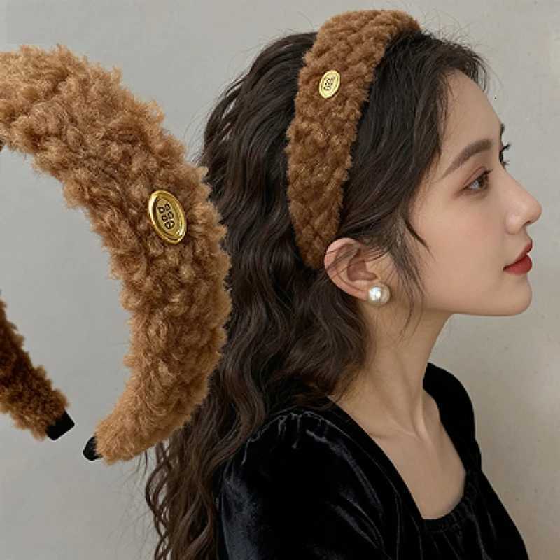 1PC Cute Lamb Wool Teddy Hair Hoop Gold Headband Autumn Winter New Style Korean Fashion VersatileElegant Outdoor Wear H260321