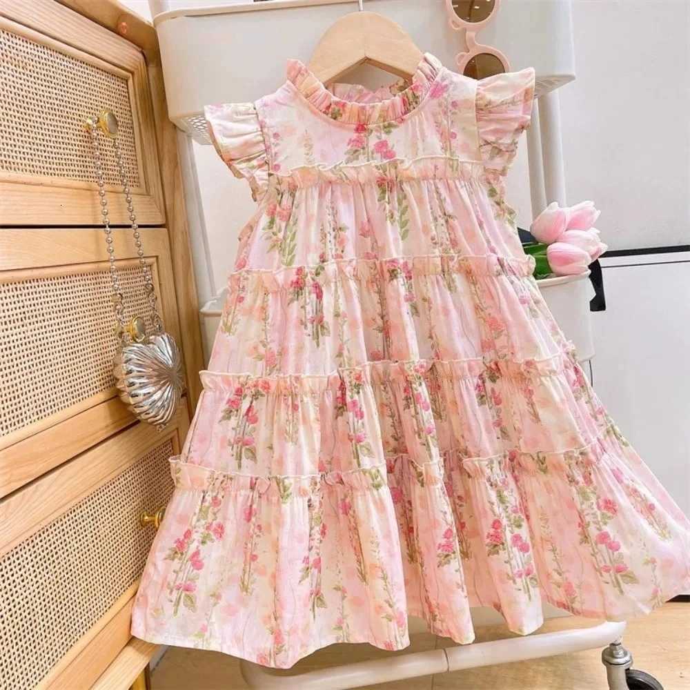 Summer Girls Fashion New O-Neck Sleeveless Flower Print Sweet Princess Dress 1 Pc 2-7 Years Children Casual Cute ClothesT260319-image-1098406903