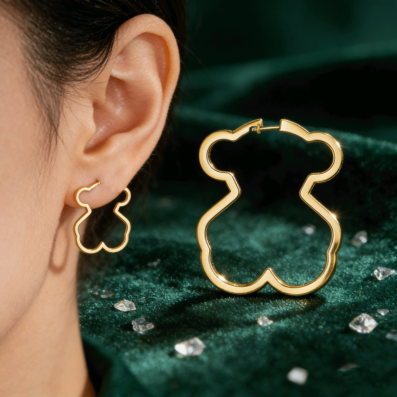 Sparkling Stone Inlaid Bear Stud Earrings Shiny Statement Fashion Jewelry Cute Animal Earrings For Women Party Daily Wear