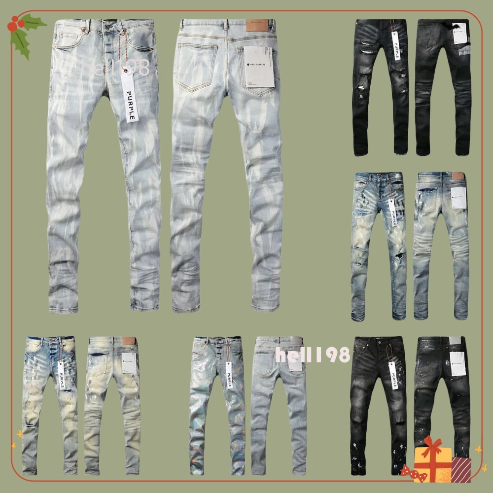 2025 NEW purplejean Mens Trousers Denim Designer Jeans Men Black Pants High-End Quality Straight Retro Ripped Biker Jean Slim Fit Motorcycle Clot-image-1098408448