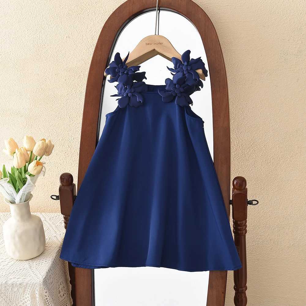 Summer New Solid Color 2 3 4 5 6 7-year-old Girls Casual Clothes 3D Flower Princess Dress Elegant Korean VersionT260319-image-1098408411