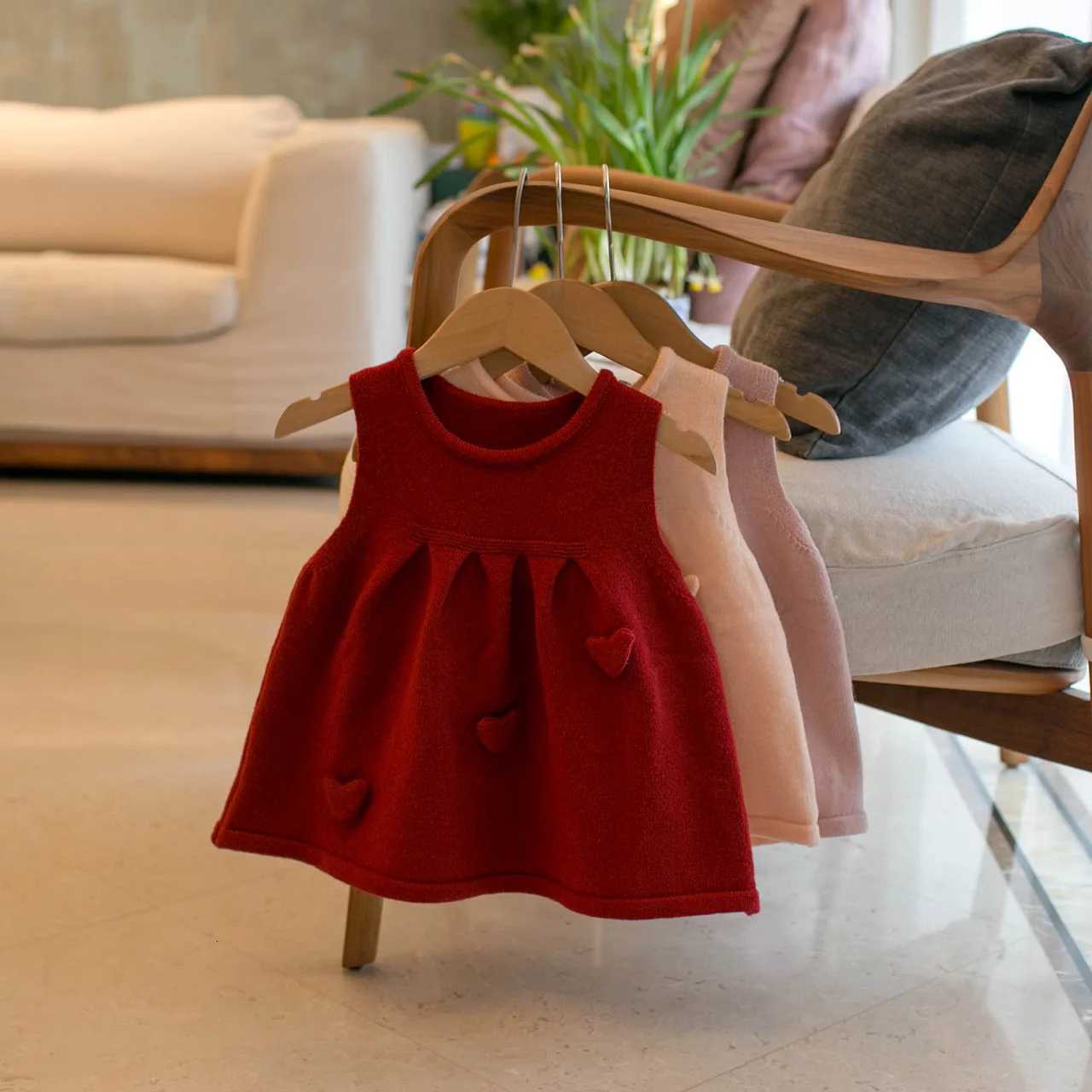 2026 New Spring Kids Knitted Dress 1-5T Loose Korean Children Pinafore Dress Sweet Solid Color Girls Sleeveless DressT260319