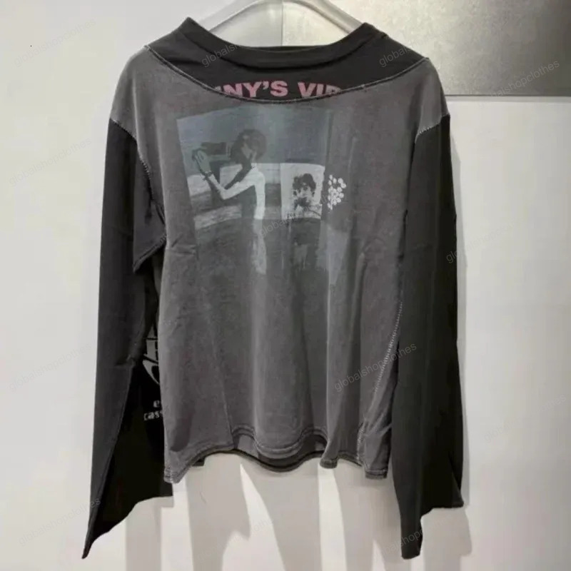 Sudadera de retales con estampado de retrato de grafiti, camiseta de manga larga con logotipo de letra ERD, Top holgado de algodón de calle american