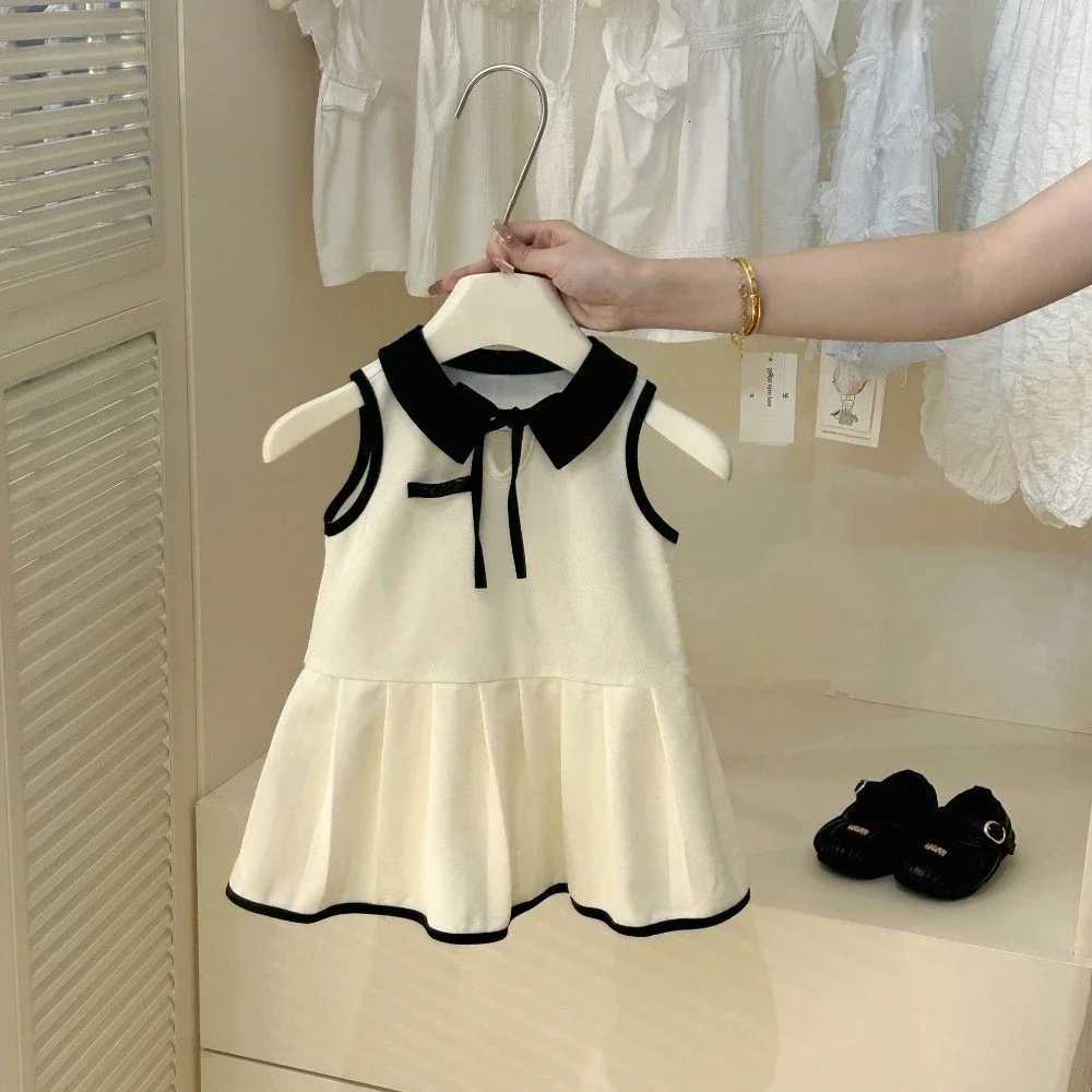2 3 4 5 6 7-year-old Girl Casual Clothes Black and White Korean Version Lapel Sleeveless Pleated Vest Dress Summer ThinT260319-image-1098408164