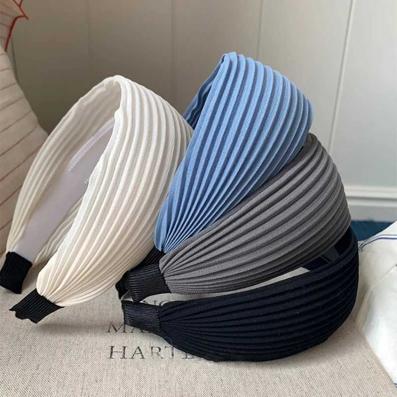 New Vintage Wide Pleated Chiffon Fabric Headbands Simple Solid High Crown Hairband Women Non-slip Hair Hoop Headwrap Accessories H260321-image-1098450641