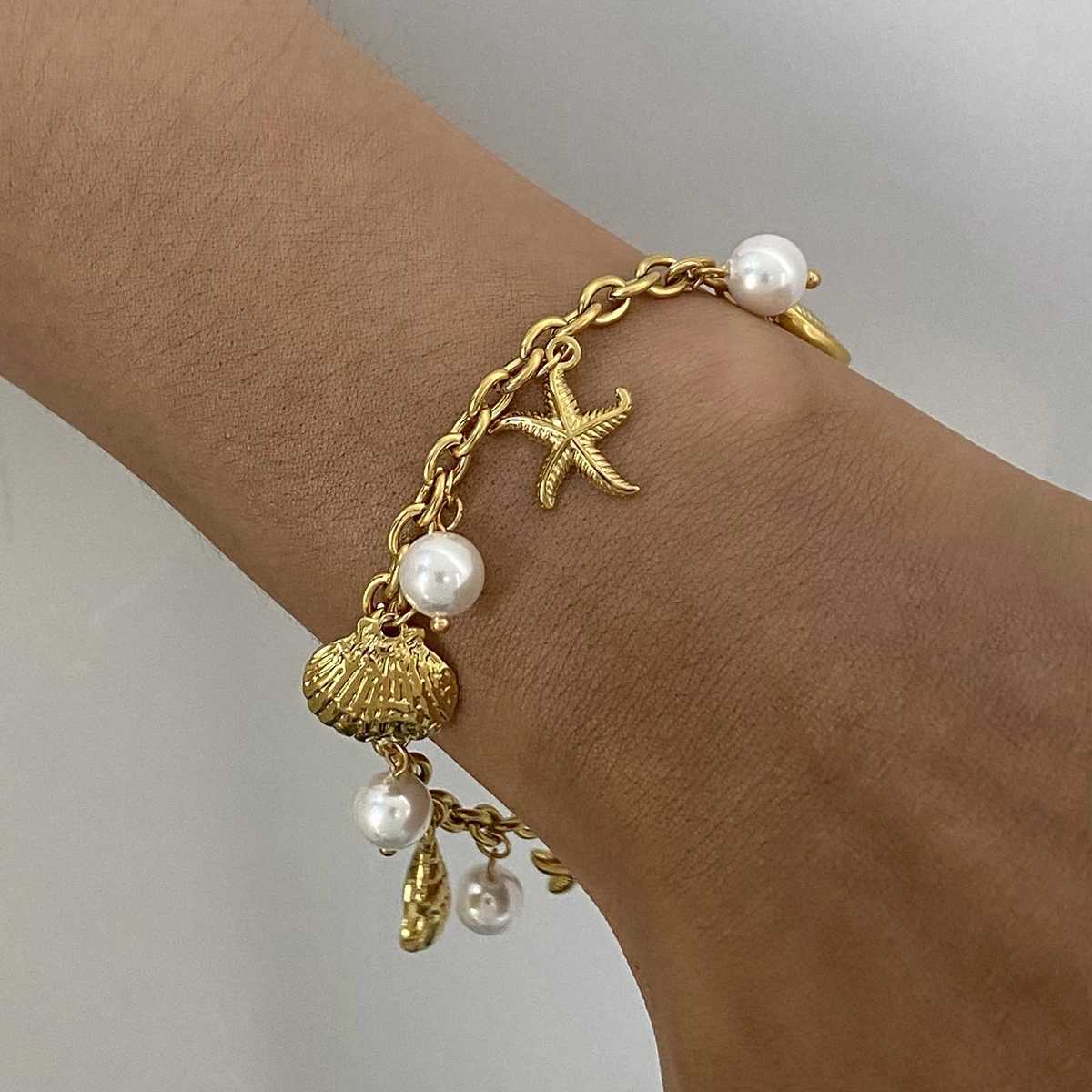 Yori Ocean Style Summer Accessories Shell Pearl Shell Drop Chain Bangle Stainless Steel High Quality Jewelry H260321-image-1098478844