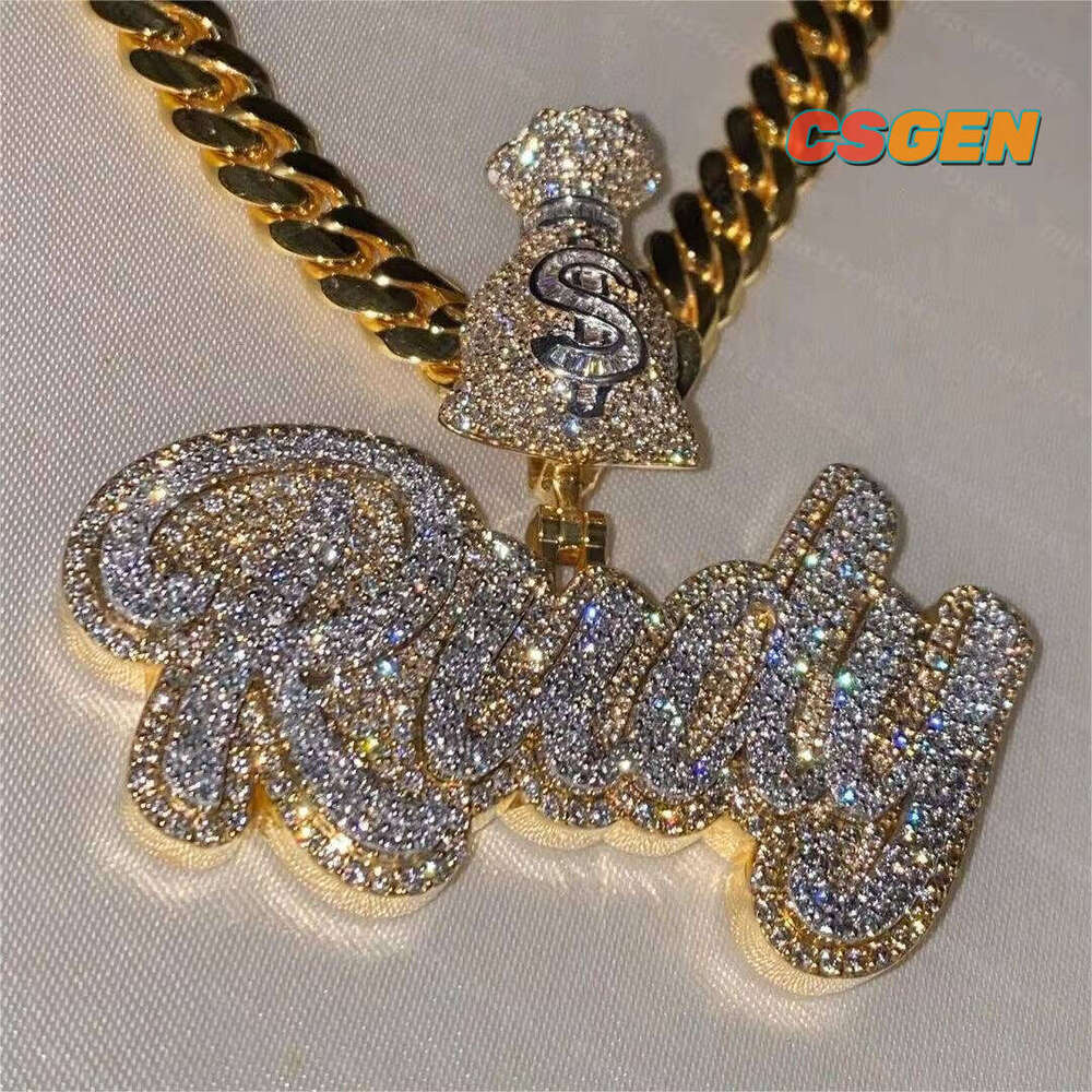 Iced Out Vvs Mossanite Two Tone 925 Silver 18K Gold Plated Name Letter Hiphop Custom Moissanite Pendant
