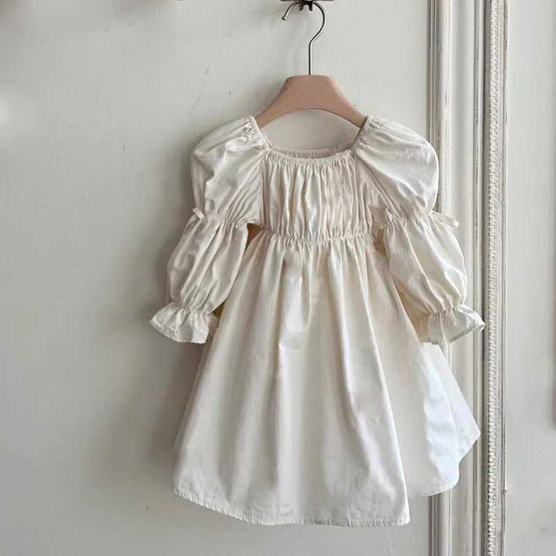 2025 Spring New Girls Dress Family Matching Puff Sleeve Princess Dress For Baby Girl Solid Color Mom Dress Children ClothesT260319