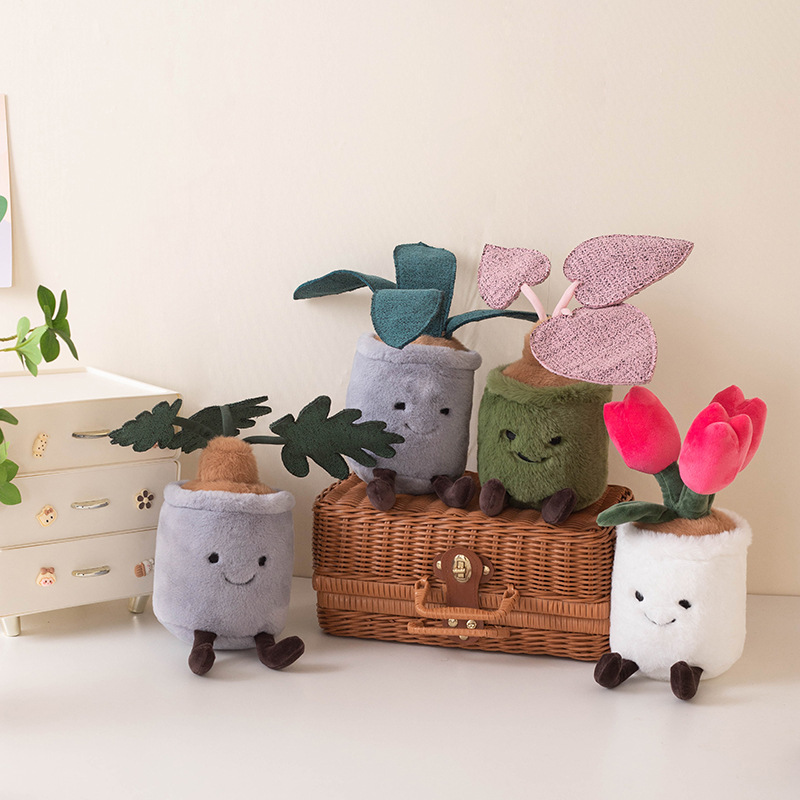 Cute Plush Potted Plant Desktop Decor Tulip Snake Plant Alocasia Monstera Bamboo Charcoal Bag Claw Machine Toy-image-1098436748