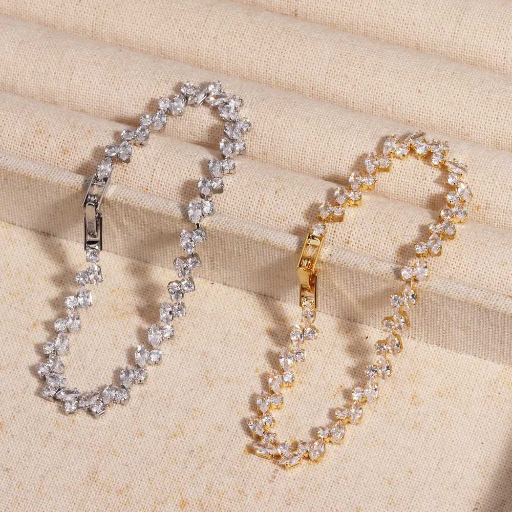 Womens Fashion Shiny Cubic Zirconia Rose Gold Color Leaf Tennis for Women Girls Wedding Party Jewelry Gifts H260321-image-1098478347