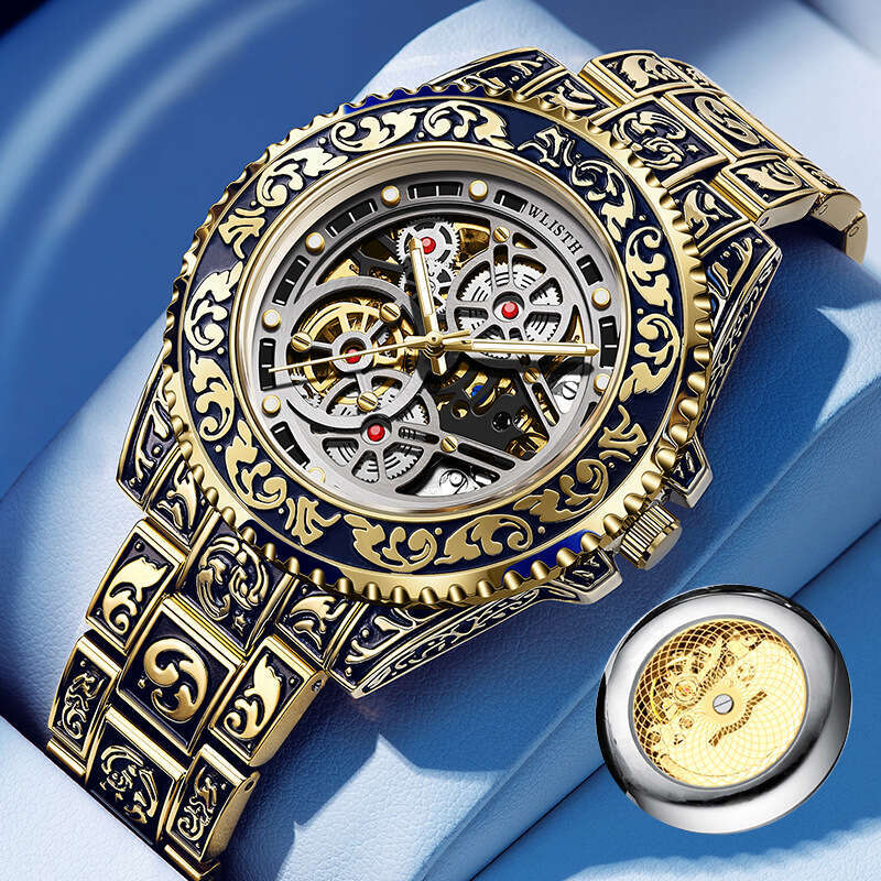 New European and American Watch: Fashionable Casual Hollowed-Out Retro Carved Automatic Mechanical Watch