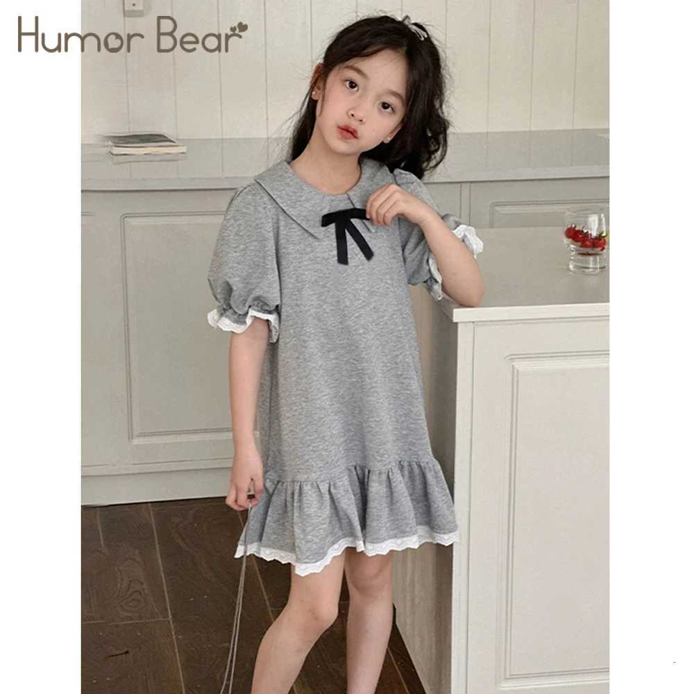 Girl Casual Dress 2026 New Fashion Doll Collar Bow Lace Edge Bubble Short Sleeved Dress Kids ClothesT260319-image-1098411181
