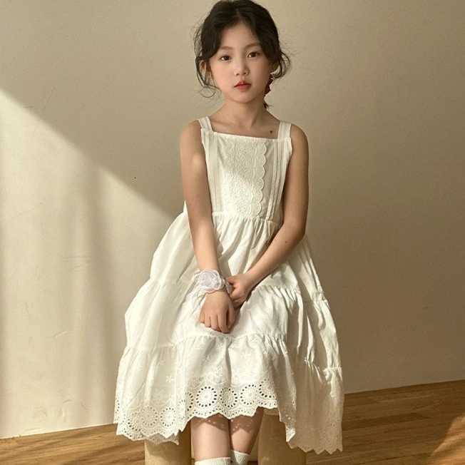 Girls Skirt 2025 Summer New Childrens Clothing Korean Style Girl Baby Fashion Pure Color Lace Halter Skirt Casual Simple DailyT260319-image-1098409039